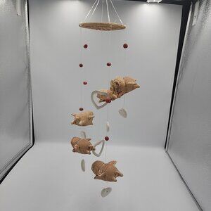 NWT Outdoor Flying Pig Wind Chimes 14” Ceramic Beige Hanging Yard Art
